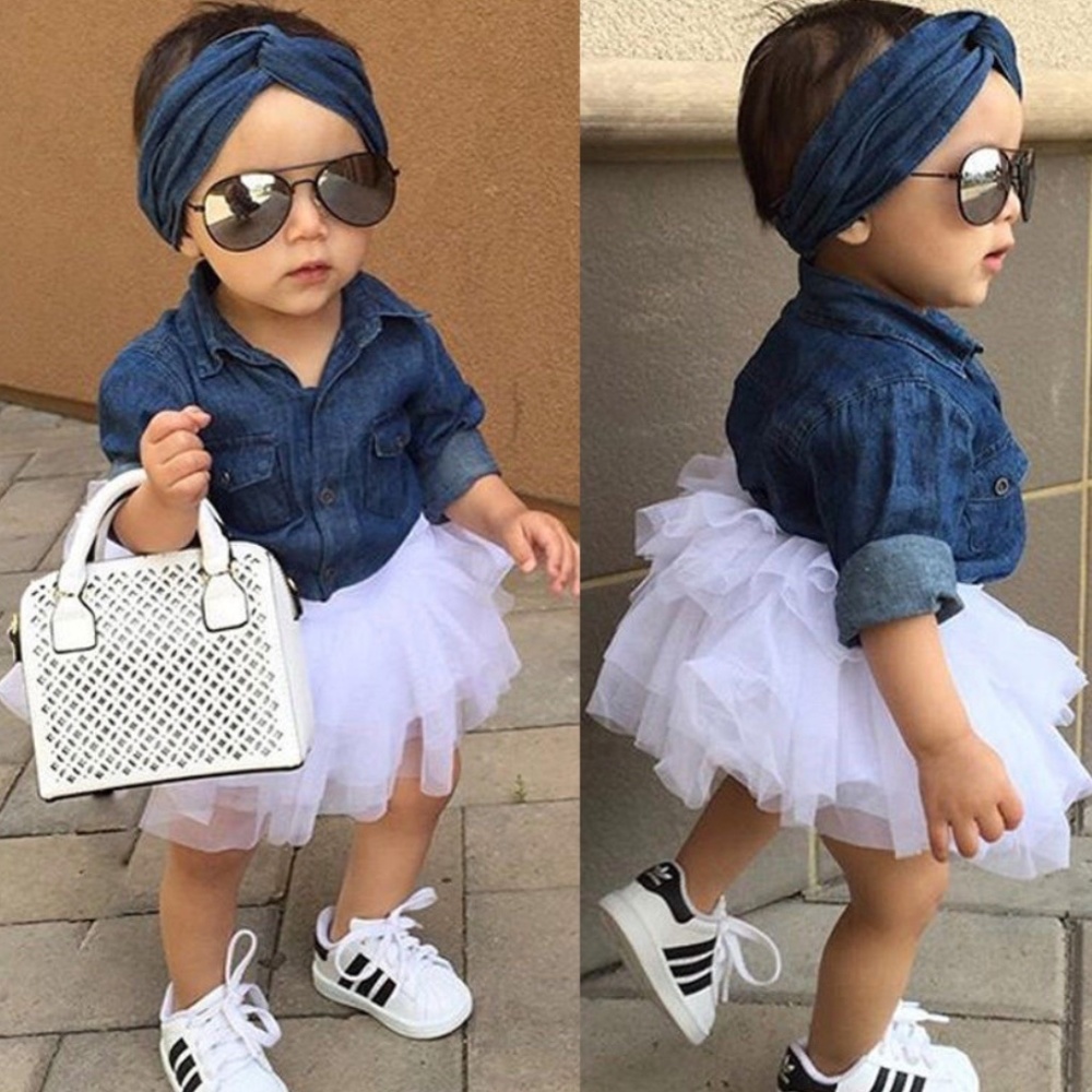 Adorable Girls' denim shirt and tutu, Size 12 mo